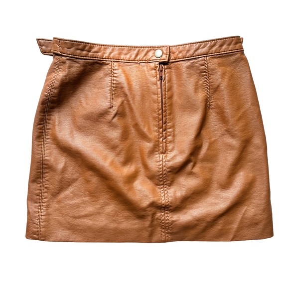 Free People Midnight Magic Mini Skirt Faux Leather Skirt Brown Cognac Size 4 - Picture 4 of 7
